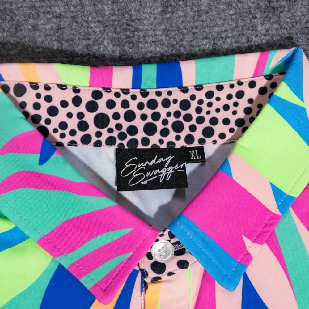 Sunday Swagger Lolla Polo Shirt Mens XL Neon Tropical Multicolor Reef Beach Golf - Picture 3 of 4